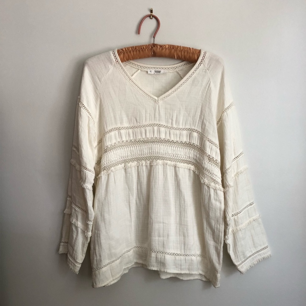 Mango • White Boho Top Large